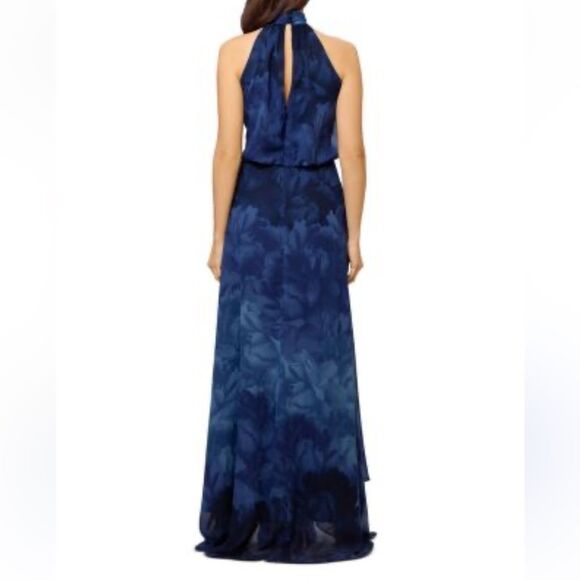 Betsy & Adam A24822P Halter Mock Neck Front Slit Floral Blouson Maxi NWT $220 - Picture 3 of 4